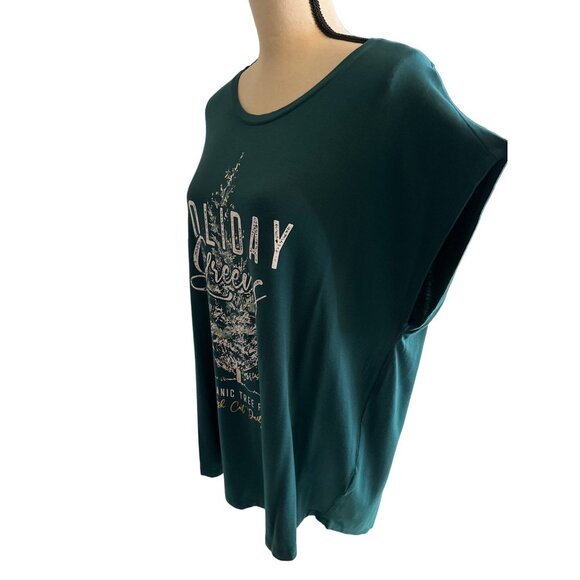NWT Maurice’s Christmas Teal Tee Green HOLIDAY GREENS Gold Foil Letters Size 0X - Picture 4 of 7
